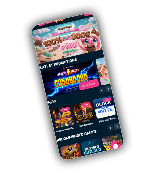 Sweetsino lobby preview showing the candy navy interface and jackpot ticker.
